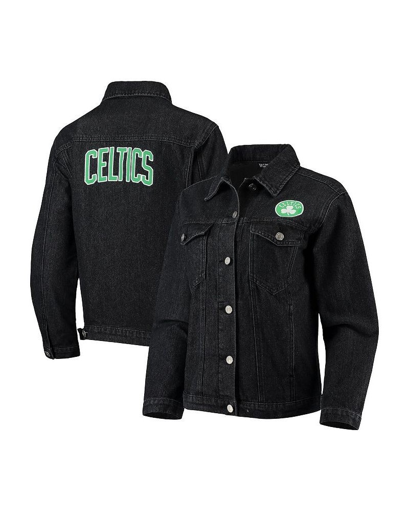 Women's Black Boston Celtics Patch Denim Button-Up Jacket Black $58.05 Jackets