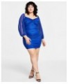 Trendy Plus Size Ruched Glitter Bodycon Dress Royal/Royal $26.39 Dresses