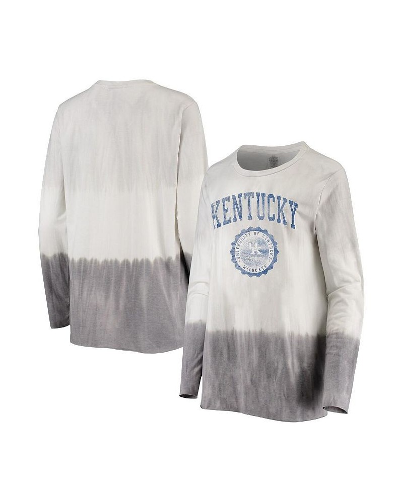 Women's White and Gray Kentucky Wildcats High Line Tiered Dip-Dye Long Sleeve Tri-Blend T-shirt White, Gray $32.90 Tops