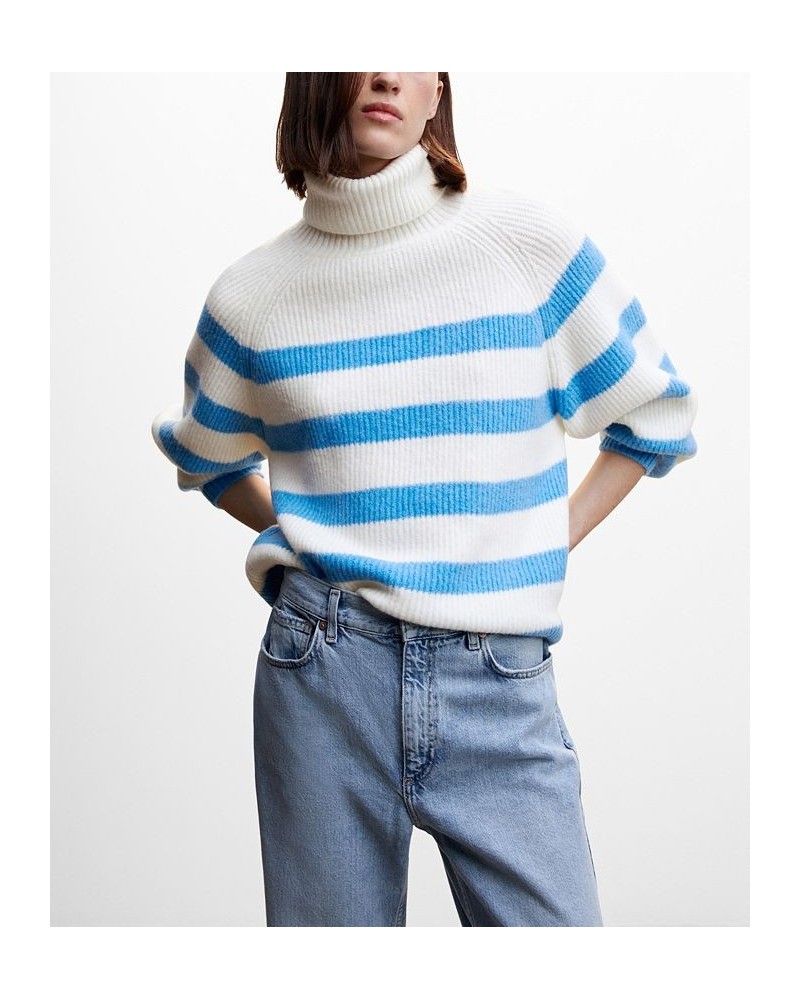 Women's Striped Turtleneck Sweater Blue $28.70 Sweaters