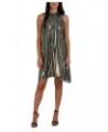 Women's Mock-Neck Striped Swing Dress Black/Gold $60.63 Dresses